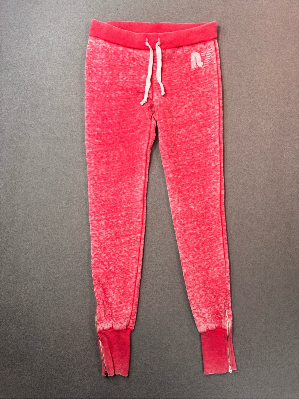 RY Rebel Yell Coral Pink Marled Jogger Pants with Drawstring & Ankle Zips, Large